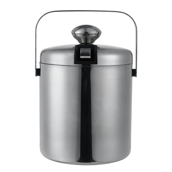 1.3L Double-layer 304 Stainless Steel Ice Bucket Round Small Bucket with Handle