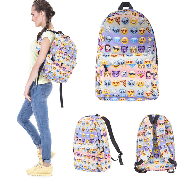 IPRee Travel Emoji Polyester Backpack Women Men Girls Boys School Book Rucksack