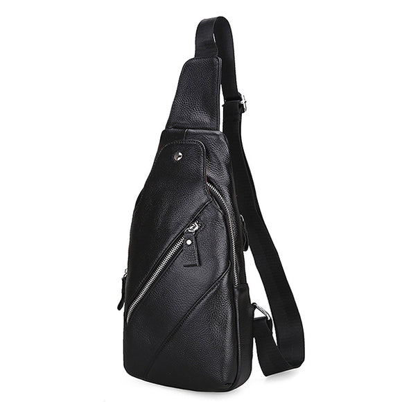 Men Genuine Leather Solid Retro Noble Crossbody Bag Chest Bag Casual Travel Zipper Shoulder Bag