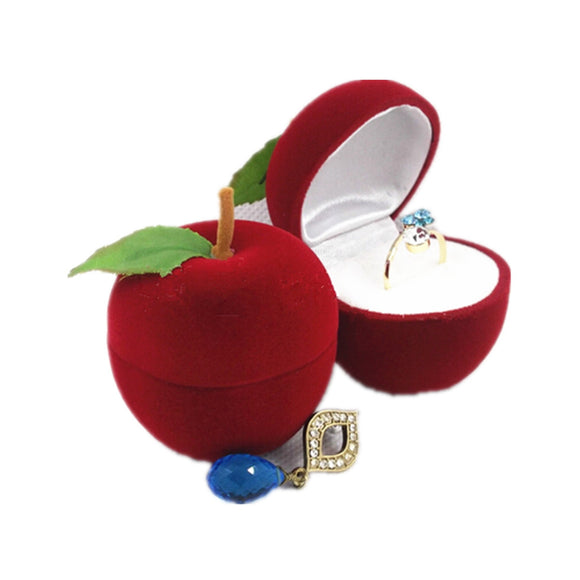 Velvet Apple Shape Ring Earrings Jewelry Display Storage Box