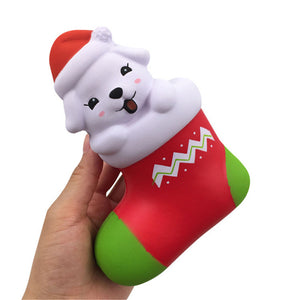 SquishyFun Christmas Sock Dog Squishy 15*11.5*6.5CM Licensed Slow Rising With Packaging