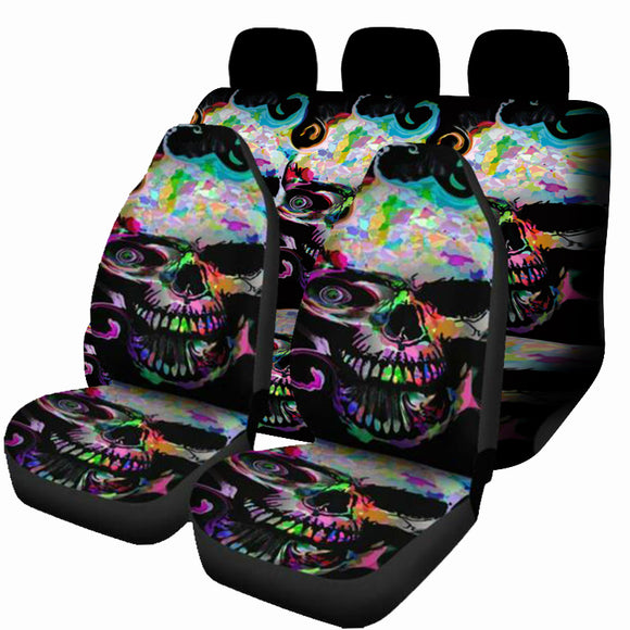 1/7PCS Universal Car Seat Covers Skull Design Front & Rear Seat Full Cover