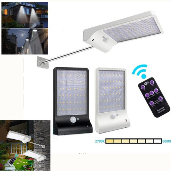 Solar Powered 48 LED PIR Motion Sensor Wall Light 7 Color Temperture Street Lamp with Remote Control