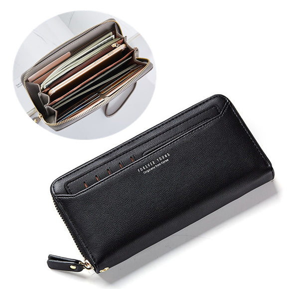 Women Portable Large Capacity PU Leather Zipper Card Slot Wallet for iPhone Mobile Phone