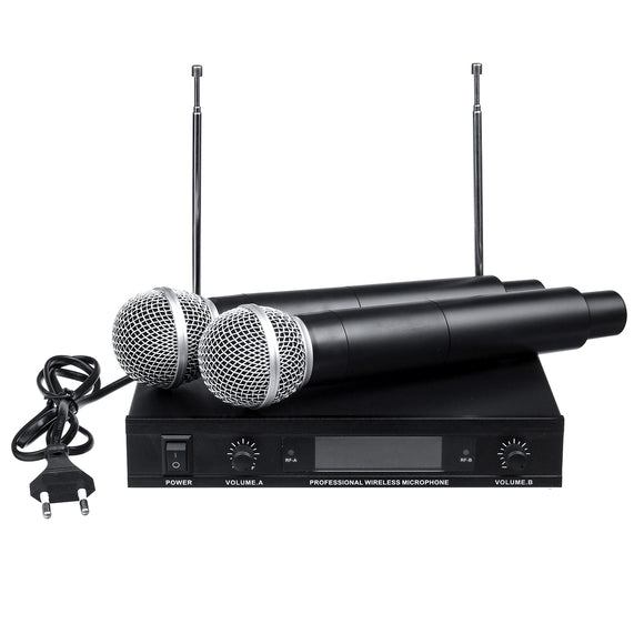 220V Wireless UHF 2 Channel Dual Handheld Microphone Mic System Karaoke KTV