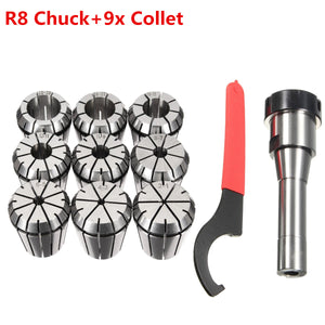 Precision R8 ER32 7/16 Collet Chuck Holder CNC Milling And Lathe R8 Spindle+9PCS ER32 Precision Spring Collet Set 2 4 6 8 10 12 16 18 20mm