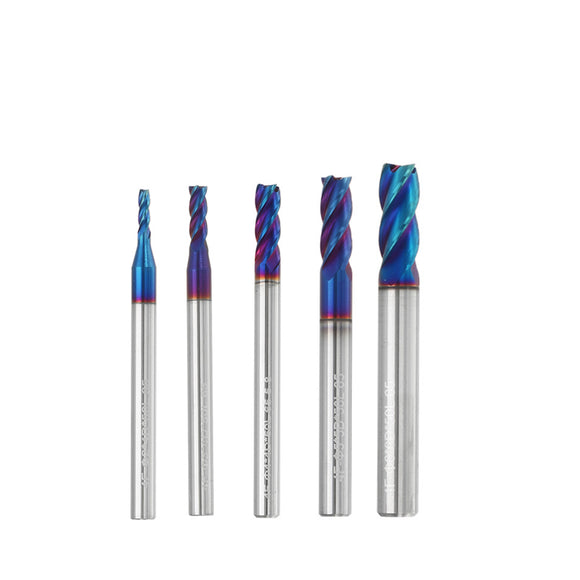 Drillpro 5pcs 2-6mm 4 Flutes Tungsten Carbide Milling Cutter HRC65 Blue NACO Coated Milling Cutter CNC Tool