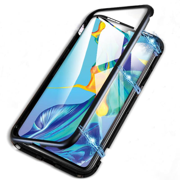 BAKEEY Magnetic Adsorption Metal Bumper Tempered Glass Flip Protective Case for HUAWEI P30