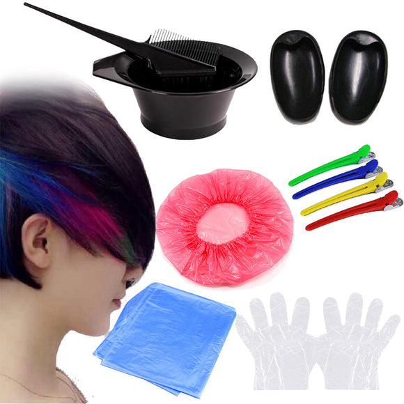 7Pcs DIY Hair Dye Coloring Tools Hair Dyeing Kit Mix Bowl Hairdressing Brush Comb Section Clips Set
