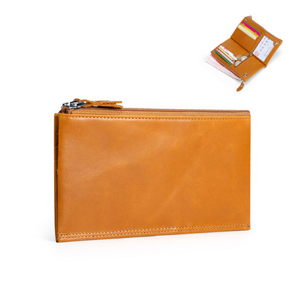 Genuine Leather Pure Color Multi-function Long Wallet For Men