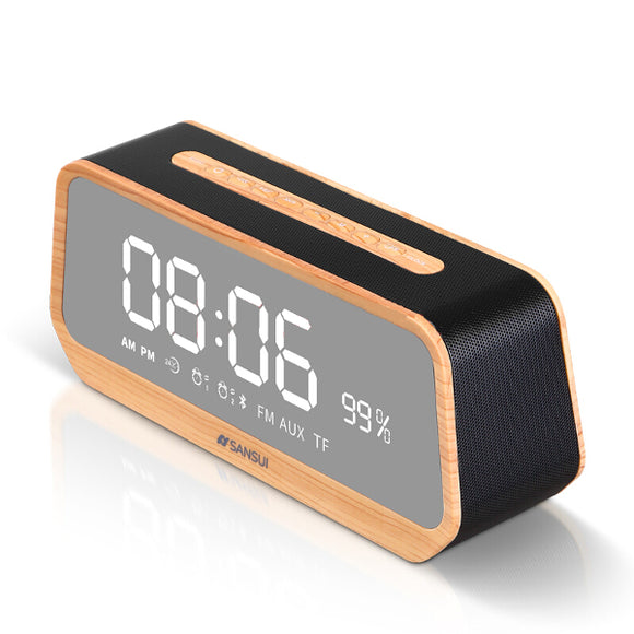 Sansui T26 Mirror LED Display Alarm Clock TF Card AUX FM Radio Bluetooth Speaker With Mic