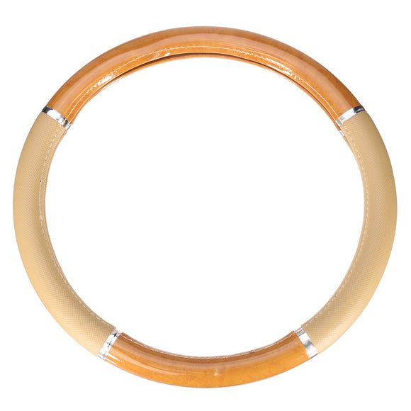 Steering Wheel Cover Luxury Nonslip Wood PU Leather for Car Truck SUV 38cm