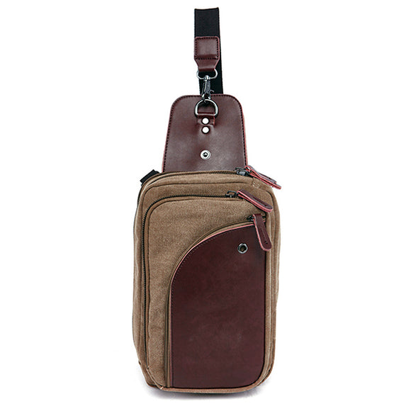 Men Canvas with Leather Retro Breathable Chest Bag Crossbody Bag Casual Travel Shoulder Bag