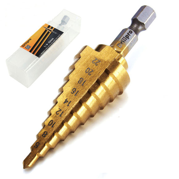 Drillpro DB-S2 4-22MM Hex Titanium Step Cone Drill Bit Hole Cutter HSS 4241