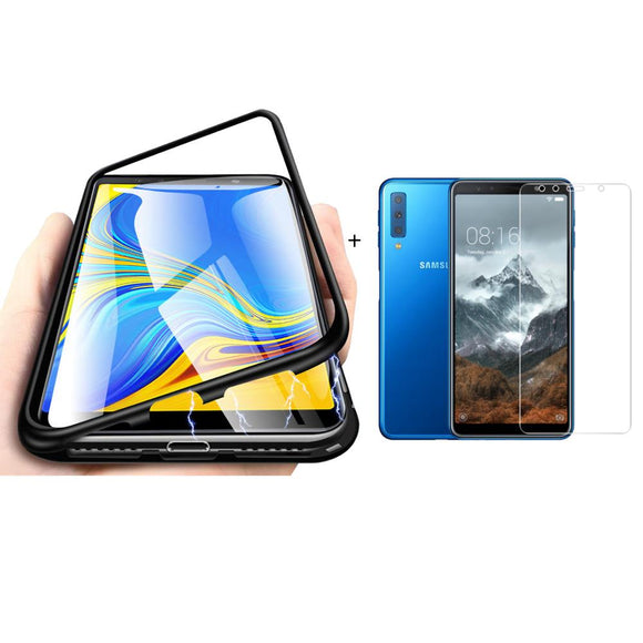 Bakeey Magnetic Adsorption Aluminum Alloy Tempered Glass Protective Case + 2.5D Tempered Glass Screen Protector For Samsung Galaxy A7 2018