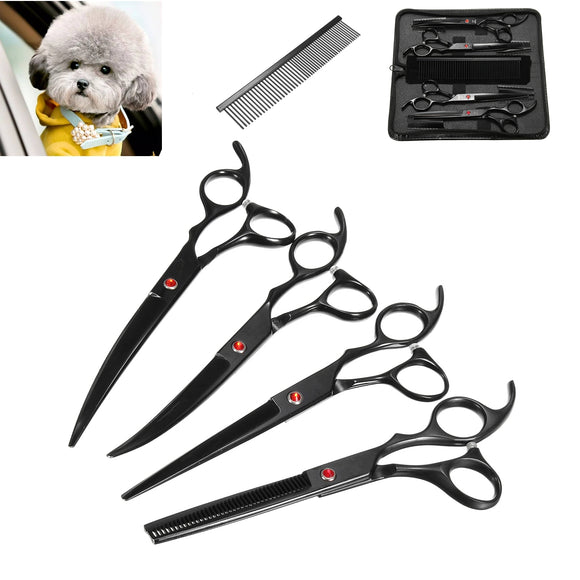Pet Cat Dog Grooming Kit 7 Inch Scissors Hair Cutting Curved Thinning Shears Comb