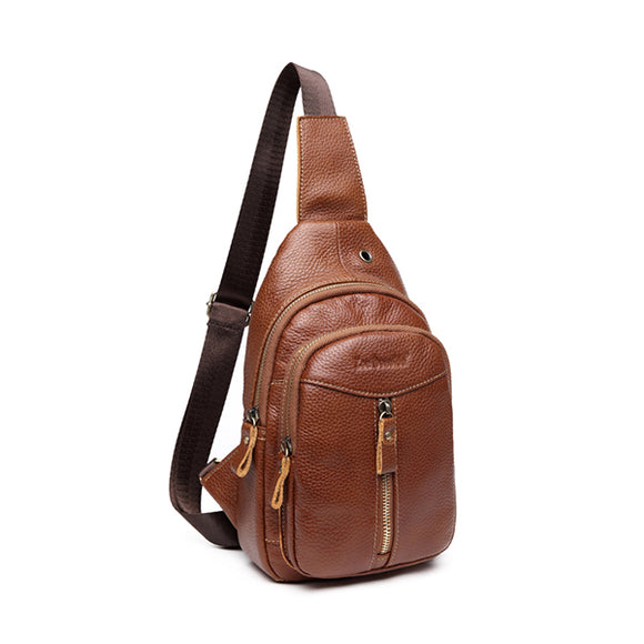 Cowhide Genuine Leather Vintage Chest Bag Solid Sling Bag Leisure Shoulder Bag For Men