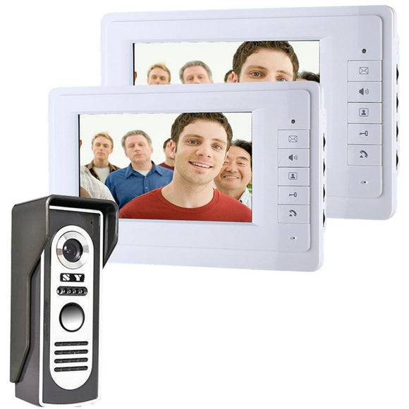 ENNIO SY819M12 7 Inch Video Door Phone Doorbell Intercom System Kit 1-camera 2-monitor Night Vision