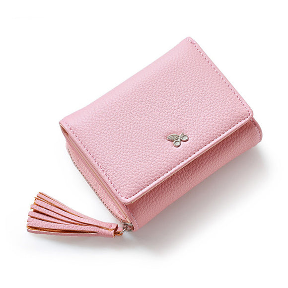 Women Tassel Short Wallets Girls 3 Folded Hasp Purse Card Holder Coin Bags