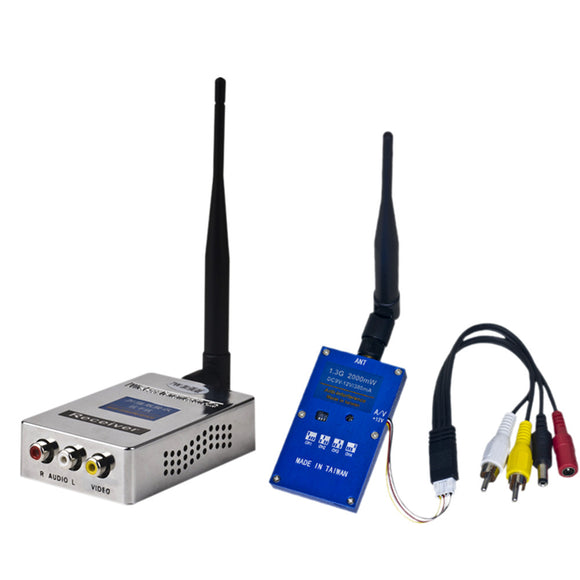 1.3G 2W 2000mW PAL/NTSC Wireless AV VTX FPV Transmitter Receiver Combo for RC Drone Airplane Long Range