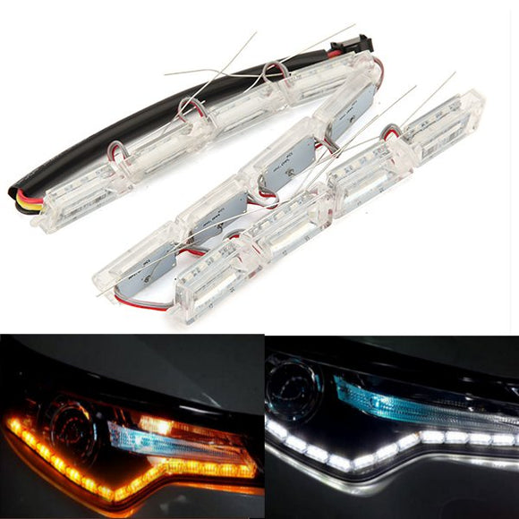 1pair Streamer Steel Ring Lamp 12 LED Turn Lights Daytime Running Lights White to Yellow Steel Ring