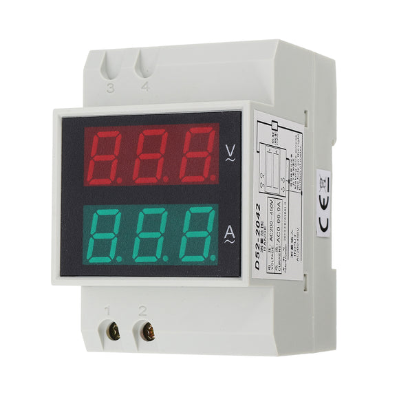 Din Rail AC LED Dual Display Volt Meterr Ammeter Voltage Ampere Gauge