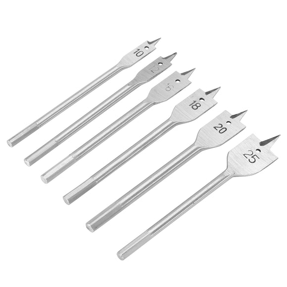 6pcs 10-25mm Flat Spade Drill Bit Hex Shank Woodworking Spade Drill Bit Hole Cutter