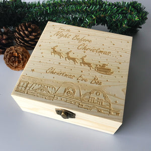 Christmas Eve Box Engraved Wooden Decorations Wood Gift Xmas Childrens Wooden Christmas Eve Box