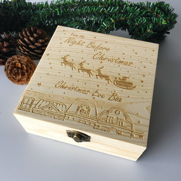 Christmas Eve Box Engraved Wooden Decorations Wood Gift Xmas Childrens Wooden Christmas Eve Box