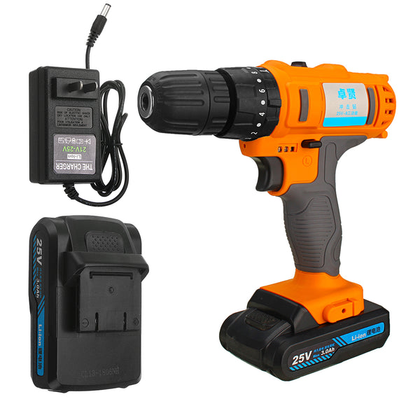 25V Cordless Power Drill Rechargeable 2 Speed Electric Screwdriver Li-ion Battery Driver Tool 0.8-10mm