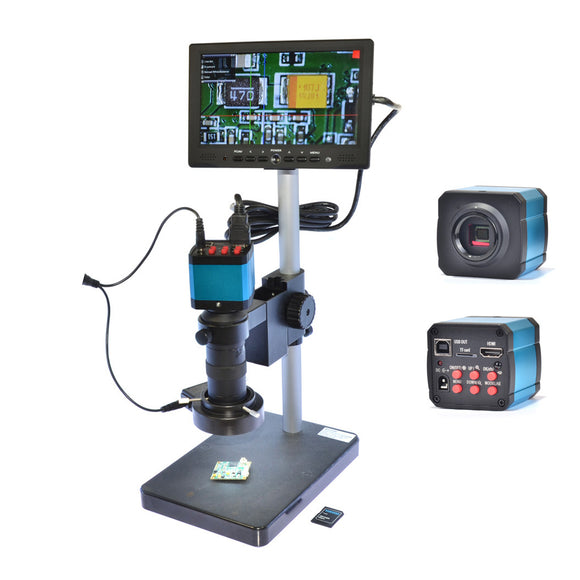 HAYEAR 14MP USB Digital Industry Microscope Camera 100X Zoon C-mount Lens 4GB TF Card + 7 Inch  LCD Monitor