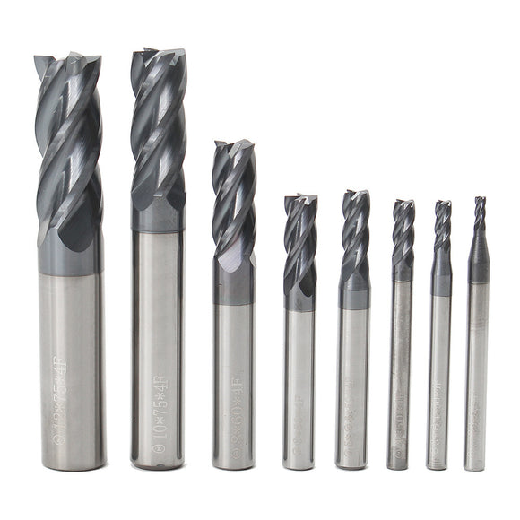 Drillpro 8pcs 2-12mm 4 Flutes Carbide End Mill Set Tungsten Steel Milling Cutter Tool