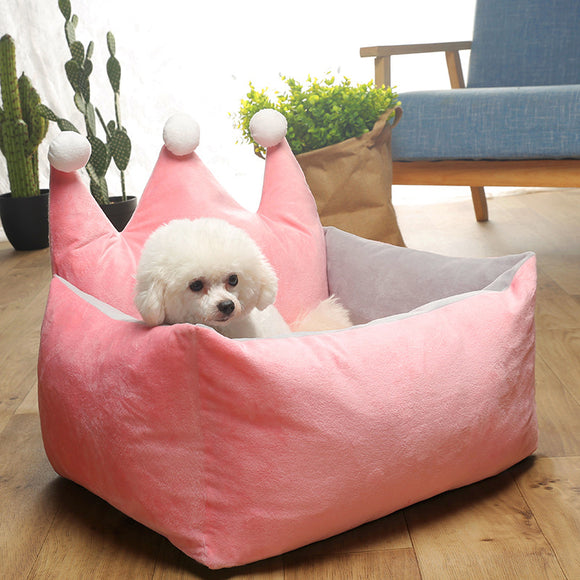 3 Colors Luxury Crown Crystal Velvet Pet Bed Kennel Dog Cat Warm Sofa Pet Bed