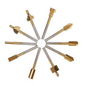 10Pcs 3mm Titanium Coated HSS Router Bit Set 3mm Shank Burr Rotary File Wood Milling Cutter Tool