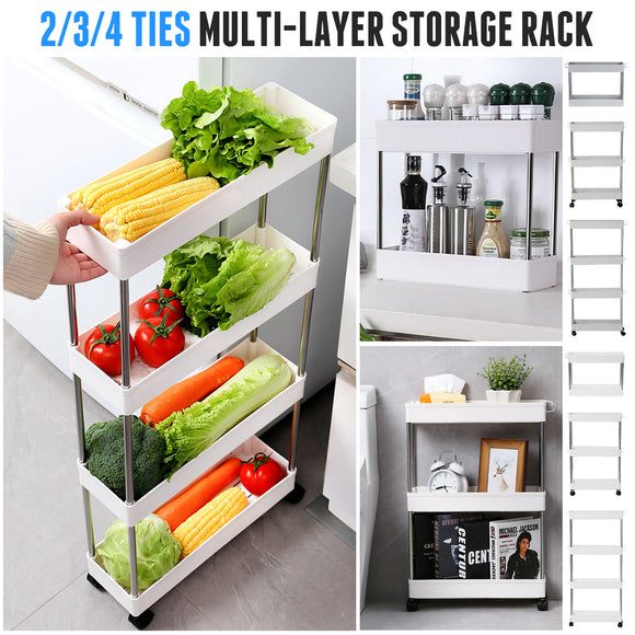3/4 Layer Storage Rack Movable with Wheels Assemble Plastic Bathroom Kitchen Shelf Space Saving Organizer Storage Cart
