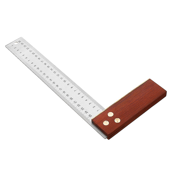 Drillpro 90 Degree Angle Ruler 300mm Stainless Steel Metric Marking Gauge Woodworking Square Wooden Base