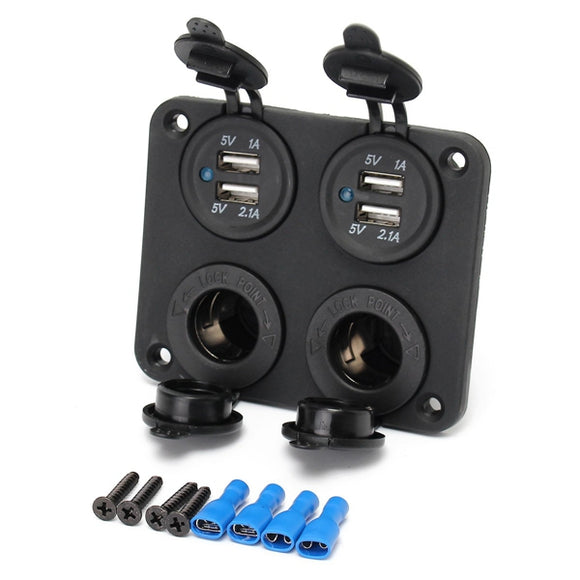 12V Dual Cigarette Lighter Socket&Dual USB 5V1A/2.1A Port Charger Adapter For Car Boat
