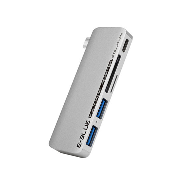 LEORY Universal 5 in 1 Type-c to Dual USB 3.0 TF Memory SD Card Reader PD Fast Charge Adapter HUB