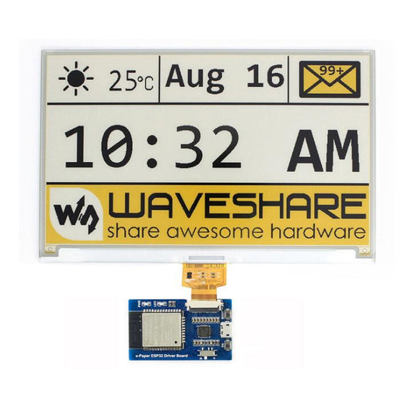 Waveshare 7.5 Inch Bare e-Paper Screen + Driver Board Onboard ESP8266 Module Wireless WiFi Yellow Black and White Display