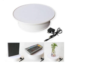 Round White Velvet Top Electric Motorized 360° Rotating Turntable Jewelry Ornament Display Stand