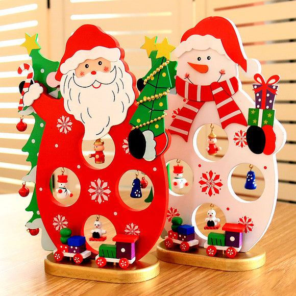 Christmas 2017 DIY Cartoon Wooden Santa Claus Ornament Table Desk Decoration Christmas Gifts