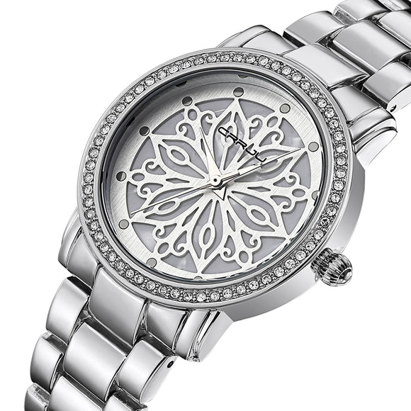 CRRJU 2109 Diamonds Dial Case Women Wrist Watch Stainless Steel Quartz Watches