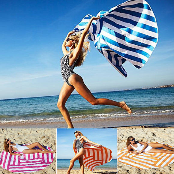 150cm Bohemian Style Thincolor Stripe Beach Towel Mandala Round Silk Scarf Bed Sheet Tapestry