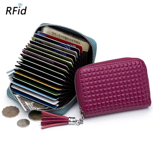 Women RFID AntimagneticGenuine Leather Multi-slots 16 Card Holder Small Wallet Coin Bag