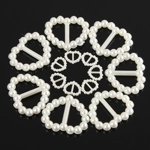 24Pcs Sweet Pearl Heart Buckle Ribbon Slider DIY Craft Hair Decoration