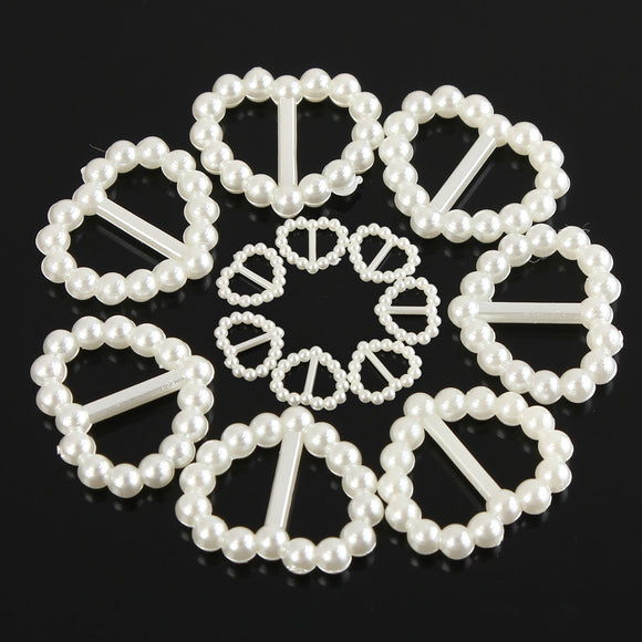 24Pcs Sweet Pearl Heart Buckle Ribbon Slider DIY Craft Hair Decoration