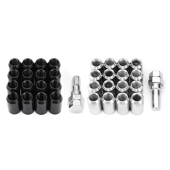 16pcs Black Silver Steel Wheel Tuner Nut M12X1.5 60d Tapered