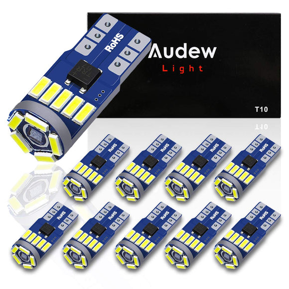 AUDEW 10PCS 4014 SMD T10 W5W LED Side Wedge Marker Lights CANBUS Error Free 12V 6712K White