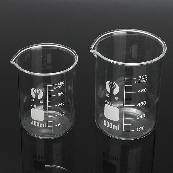 2Pcs Borosilicate Glass Beaker Volumetric 400ml & 600ml For Laboratory