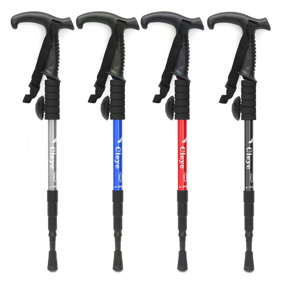 1Pcs Folding 4-Section Trekking Camping Hiking Sticks Anti-shock Emergency Tool